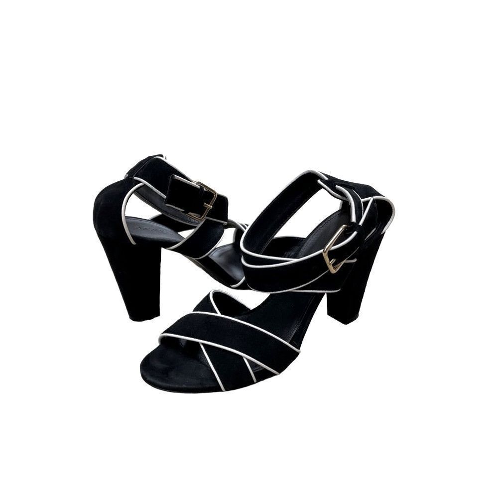J. Crew Black Sandal Heels with White Piping